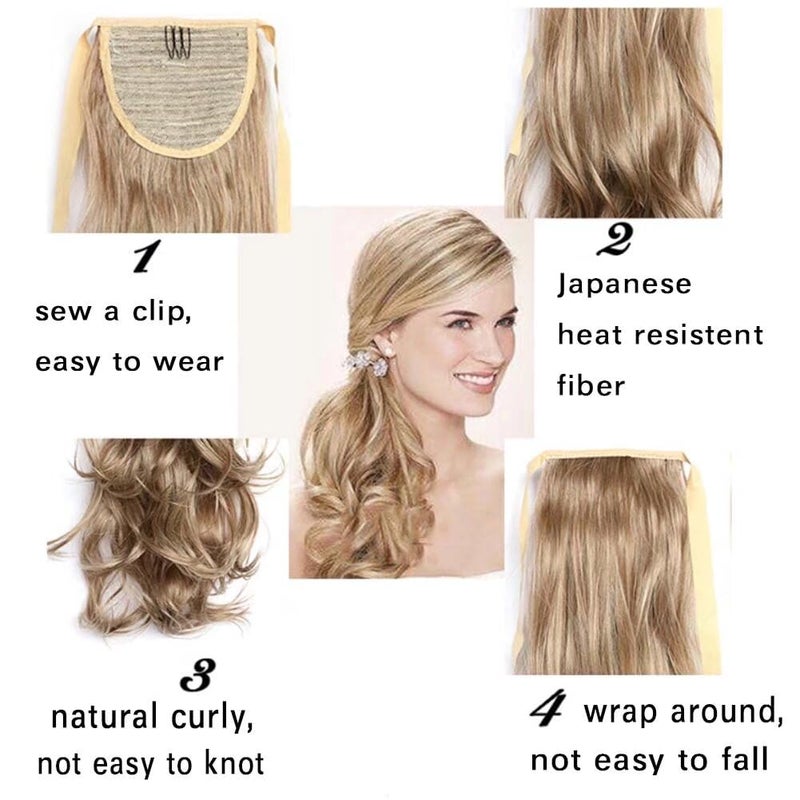 iLUU Curly Ponytail Extension 20" 90g Clip in Ponytail for Women #60 Platinum Blonde Synthetic Tie Up Wavy Ponytail Extensions Clip in Hairpiece and Ponytail for Party Daily Use - Image 4
